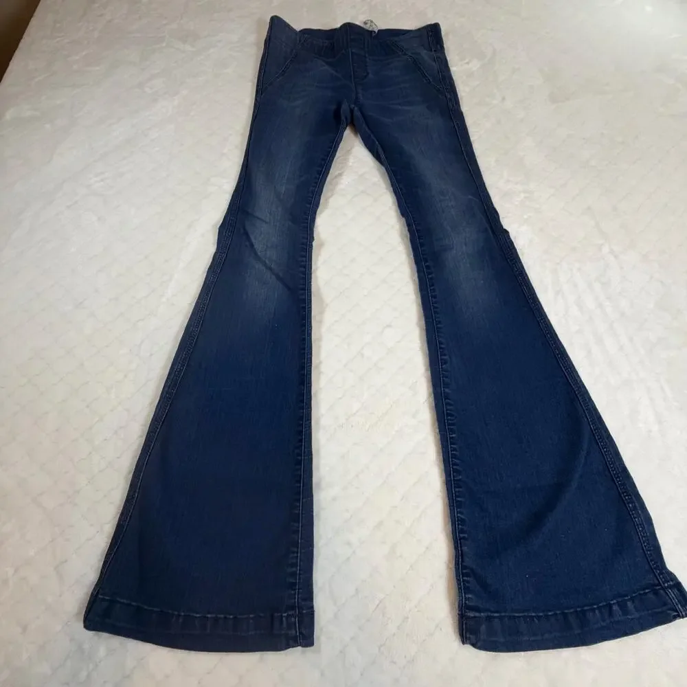 Free People We The Free Women's Blue Penny Flare Stretch Wide Leg Jeans Size 27